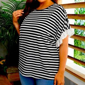 Plus Size Blouse Embroidery Striped Casual, 3X